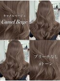 キャメルベージュ　ブリーチなし　レイヤーカット　海外風