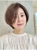 前髪なしショートショートボブ前髪長めひし形30代40代50代表参道