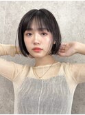 ナチュラルボブ前髪ミニボブ前下がりボブブルーブラック黒髪20代