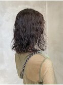パーマ　ふわふわ　ミディアム　暗髪