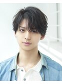 韓国ヘアカルマパーマカルマバングセンターパート黒髪ウルフ