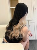 9421黒髪ハイライトメッシュツートンカラー艶髪レイヤーロング