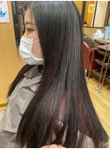 インナーカラーレッドブリーチストレートダブルカラー美容室札幌