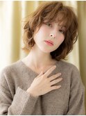 モカブラウンブリーチなし抜け感ウェーブパーマX志木30代40代