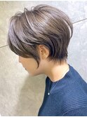 大人かわいい、耳掛け、小顔ショートボブ、ココアブラウン