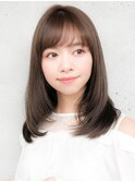 小顔カット毛先パーマ透け感艶カラーレイヤーミディアム