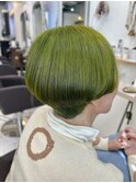 オシャンライムグリーンのショートボブ