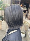 美髪大人かわいい切りっぱなしボブこなれミディアッシュグレー