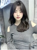 ★くびレイヤーエモージュ黒髪グレーベージュレイヤーロング