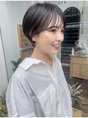 NUDEシースルーバングハンサムショート前髪あり大人ショートボブ