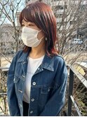 大人ミディアムヘアにレッドブラウン