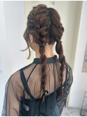 編みおろしツイン　編み込み　ツインテール　結婚式　20代30代