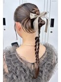 結婚式お呼ばれカチモリ／ビックリボンヘアセット/ヘアアレンジ
