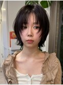ハッシュボブレイヤーボブ韓国顔周りレイヤーヘーゼルベージュ
