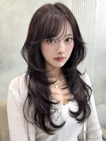ユニ 原宿(uni) 韓国ヘアロングレイヤーカットブリーチなし暗めグレージュ前髪
