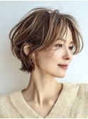 ミセスショートボブ白髪ぼかし脱白髪染め40代50代60代♪