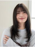 小顔前髪ワンカールレイヤーカット黒髪ネビージュボブウルフ