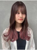 チェリーブラウンピンクグラデーションロング卵型暖色デザイン
