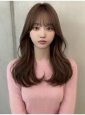 ピンクベージュ/くびれ巻き/韓国ヘア