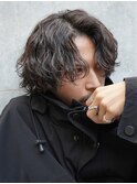 大分波巻きスパイラルパーマメンズカットセンターパートマッシュ