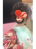 振袖 サイド 編み込み ショートスタイル ヘアアレンジ