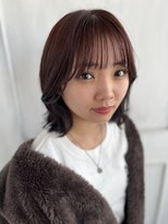 モカ ヘアーデザイン(moca HAIR DESIGN) レッド系カラーの外ハネボブ