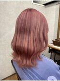 ピンクグレープフルーツ透明感抜群こなれ大人可愛いピンクへア