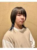 インナーカラーメンズウルフヘア/ネイビー/ブルーブラック