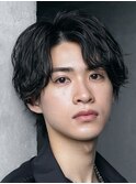 原宿ツイストスパイラルパーマメンズカットセンターパートウルフ