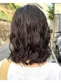 ミディアムパーマウェーブパーマ伸ばしかけヘア