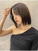 韓国風切りっぱなしボブ 髪 チョコレート 小顔カット M0611