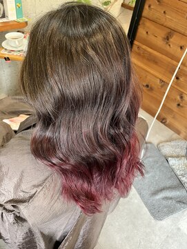 ポルコ(porco.) FOXカラー裾カラーグレーベージュレイヤーロングアッシュ狐