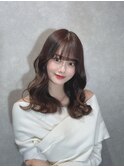 韓国風 ナチュラルブラウン ミディアムヘア ワンホンヘア