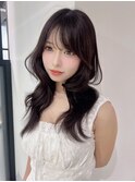 ロング暗めカラー韓国ヘア顔周りレイヤー_F1011
