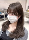 ミディアムマスク小顔レイヤー顔まわり薄めぱっつんセミロング