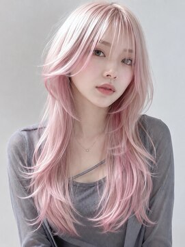 ベル 新宿(Belle) ロングウルフカットハッシュカットピンクカラーホワイトピンク