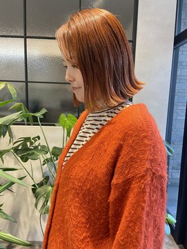 オンドバイサク(ondo by Saku) ブリーチ無しダブルカラー/暖色カラー/切りっぱなしボブ/20代