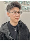 刈り上げツイストパーマアップバングショート無造作メンズヘア