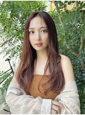 シースルーバング/大人秋色/ピンクカラー/ウェーブヘア