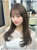 美髪ショコラブラウン韓国レイヤー小顔ロングセミディ顔周り前髪
