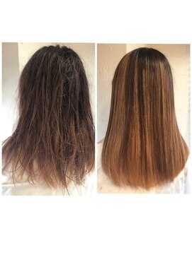 チェルシー 表参道 髪質改善と酸熱トリートメントで縮毛矯正と同じ様に癖が伸びる