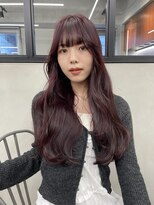 ニコ トウキョウ 渋谷(nico TOKYO)&nbsp;ダブルカラーチェリーレッドピンクブラウン韓国レイヤーロング