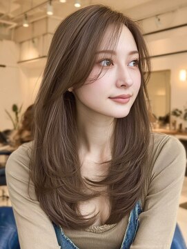 ベル 新宿店(Vel) ミディアムレイヤーカットミルクティーベージュ髪質改善10代20代