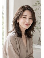 ロティー 天神(loty) ミディアム レイヤー ボブ 小顔 似合わせ 透明感カラー 40代50代