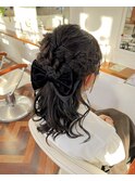 編み込みハーフアップ