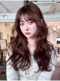 ロング顔周りレイヤー前髪カット韓国ヘア_F20621