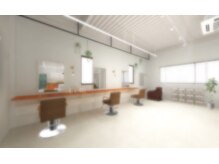 エイチ ヘアアンドメイク(eich hair&make)の雰囲気（明るくグリーンもあり心地よく過ごして頂ける空間です♪）