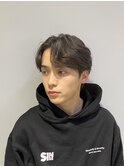ブルーブラックフェザーパーマサーフカールセンターパート