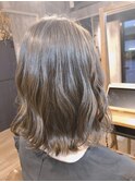 ボブ/前髪/こなれミディ/オリーブベージュ/ウェーブパーマ/韓国