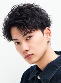 アップバングメンズツイストスパイラルパーマツーブロック